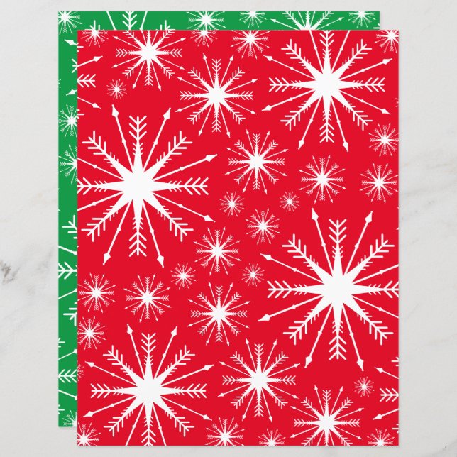 Kerstkleuren en Snowflakes, plakboekpapier (Voorkant / Achterkant)