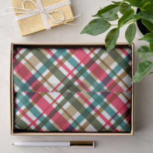 Kerstkleuren geruit rood groen bruin blauw tissuepapier