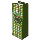Kerstkleuren geruit wijn cadeautas (Achterkant Gekanteld)
