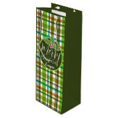 Kerstkleuren geruit wijn cadeautas (Voorkant Gekanteld)