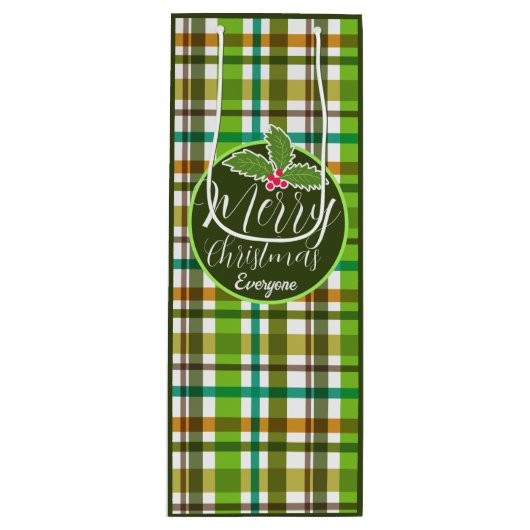 Kerstkleuren geruit wijn cadeautas (Voorkant)