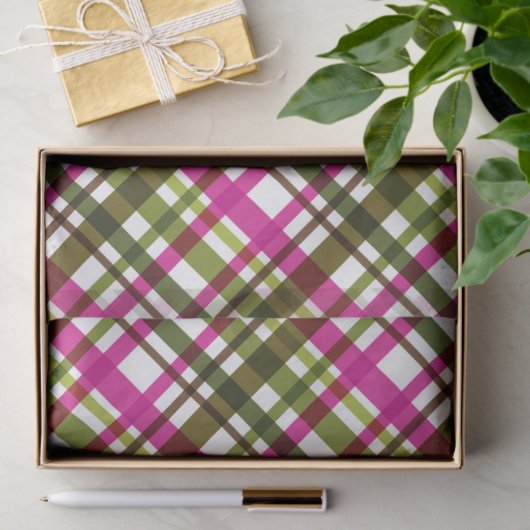 Kerstkleuren geruite roze groen tissuepapier (Geschenk)