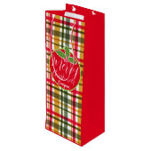 Kerstkleuren gespeeld wijn cadeautas (Achterkant Gekanteld)