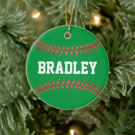 Kerstkleuren Groen en Rood Baseball/Softball Keramisch Ornament