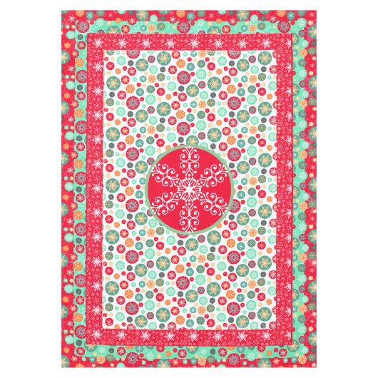 Kerstkleuren Retro Deco Snowflakes Tafelkleed (Voorkant)