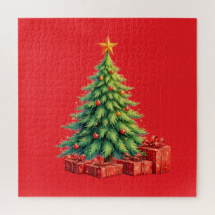 Kerstkleuren, versierde kerstboom, legpuzzel