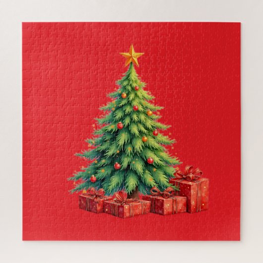 Kerstkleuren, versierde kerstboom, legpuzzel (Verticaal)