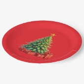 Kerstkleuren, versierde kerstboom, papieren bordje (Gekanteld)
