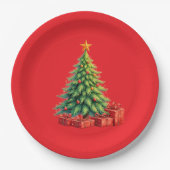 Kerstkleuren, versierde kerstboom, papieren bordje (Voorkant)