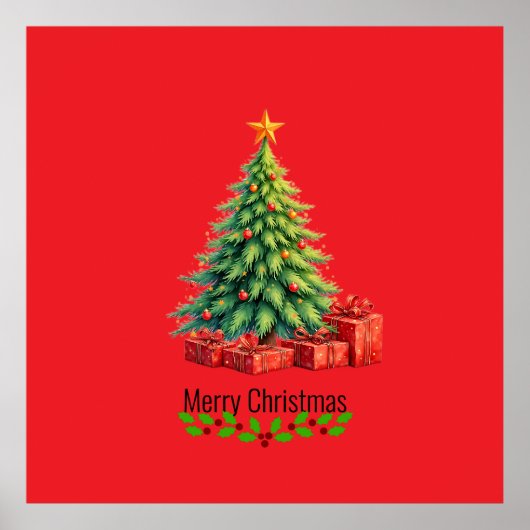 Kerstkleuren, versierde kerstboom, poster (Voorkant)