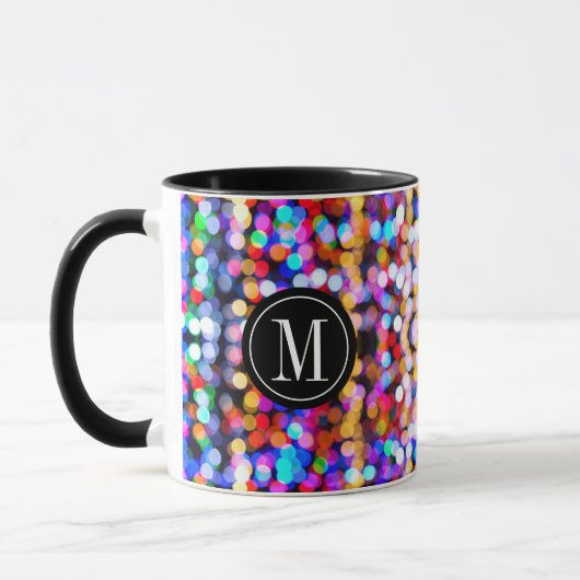 kerstkleurig Bokeh Lights Monogram Mok (Links)