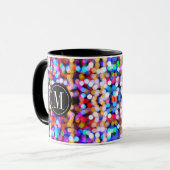 kerstkleurig Bokeh Lights Monogram Mok (Voorkant links)