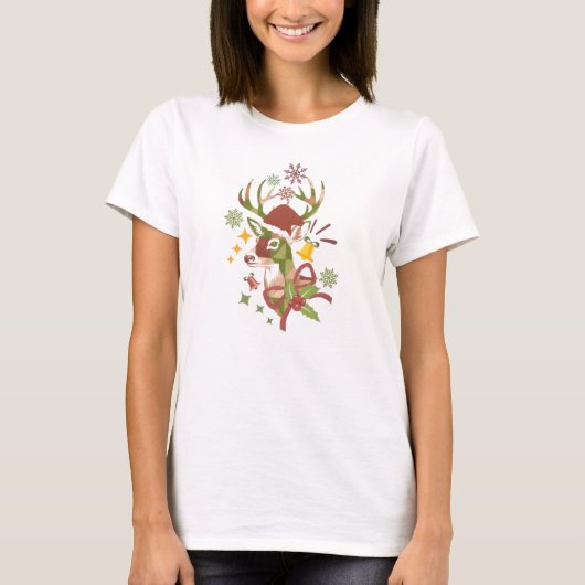 Kerstkleurig hertontwerp t-shirt (Voorkant)