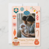 Kerstkleurig ornament Cute gezinsfoto Feestdagenkaart (Voorkant)