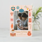 Kerstkleurig ornament Cute gezinsfoto Feestdagenkaart (Staand voorkant)