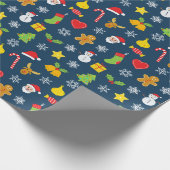 Kerstkleurige blauwachtergrond cadeaupapier (Hoek)