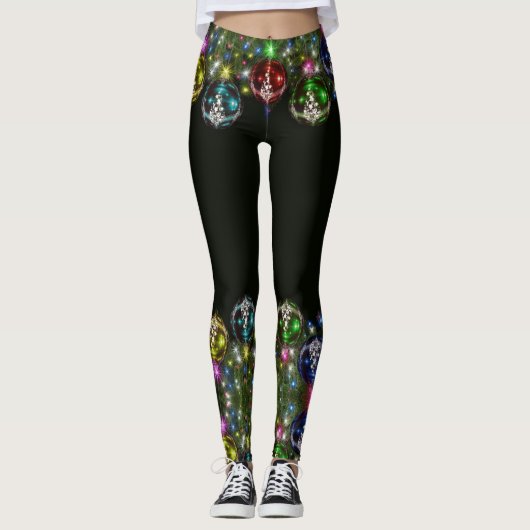 Kerstkleurige Feestdagen zwart Leggings (Voorkant)