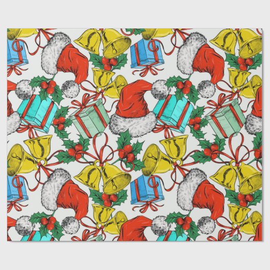 Kerstkleurige Gift Red Santa Hat Cadeaupapier (Vlak)