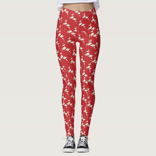 Kerstkleurige rendierrode Feestdagen Leggings (Voorkant)