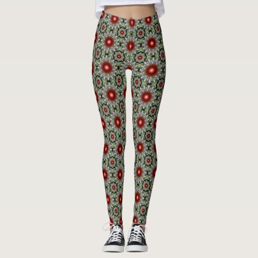 kerstkleurige rode versiering leggings (Voorkant)