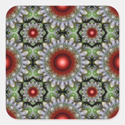 kerstkleurige rode versiering vierkante sticker (Voorkant)