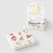 Kerstkleurige symbolen 2 Veranderlijke achtergrond Stenen Onderzetter (Zijkant)