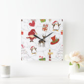 Kerstkleurige symbolen 2 Veranderlijke achtergrond Vierkante Klok (Huis)