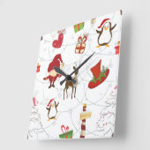 Kerstkleurige symbolen 2 Veranderlijke achtergrond Vierkante Klok (Hoek)