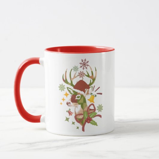 Kerstkleurrijk hertenontwerp gekleurd  mok (Links)