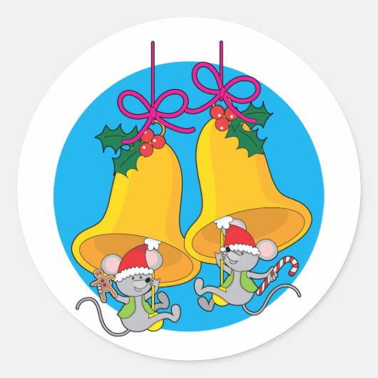 Kerstklokkemuizen Ronde Sticker (Voorkant)