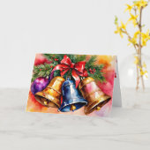 Kerstklokken, 3, waterverf kunstwerk kaart (Gele Bloem)