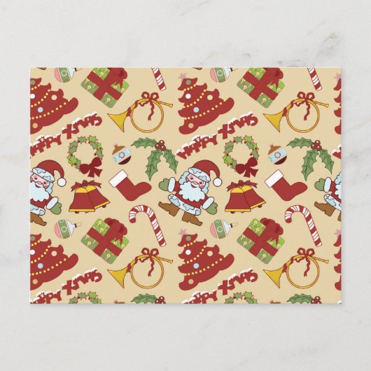 kerstklokken, boom- en kerstmannetjes briefkaart (Voorkant)