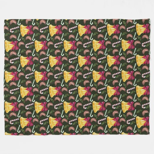 KERSTKLOKKEN CANDYCANES & COOKIES FLEECE DEKEN (Voorkant (Horizontaal))