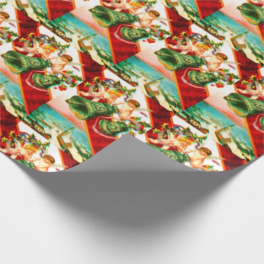 Kerstklokken en cherubs cadeaupapier (Hoek)