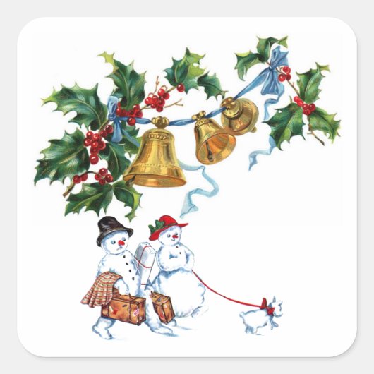 Kerstklokken en Holly Vierkante Sticker (Voorkant)