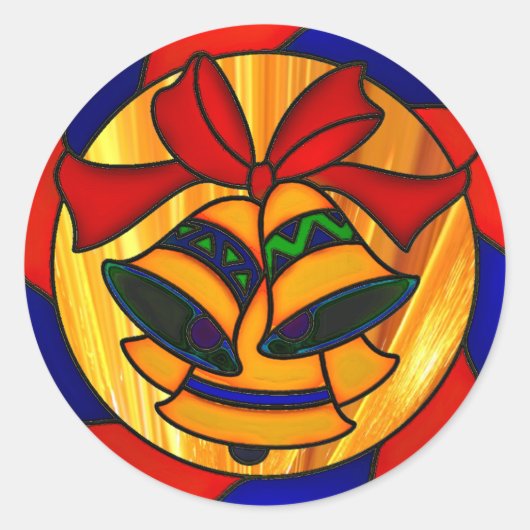Kerstklokken en lint ronde sticker (Voorkant)