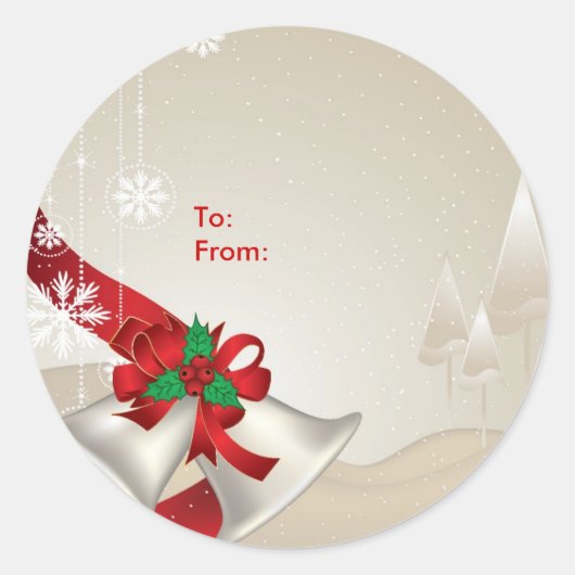 Kerstklokken en linten op beige -Gift Labels (Voorkant)