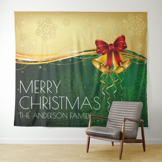 Kerstklokken en sneeuwvlokken, bannerfamilie wandkleed (In Situ (horizontaal))