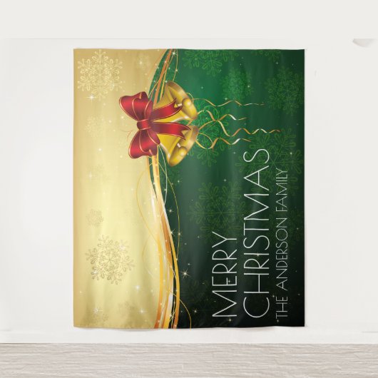 Kerstklokken en sneeuwvlokken, bannerfamilie wandkleed (Voorkant)