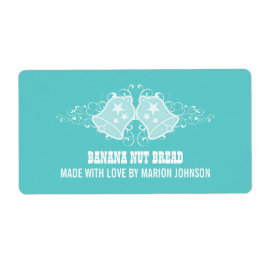 Kerstklokken en spiraalvormige baklabels, aqua etiket