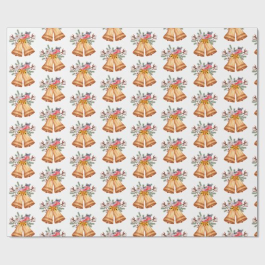 kerstklokken en vogel cadeaupapier (Vlak)