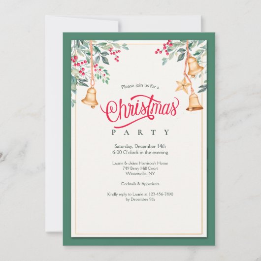 Kerstklokken Feest Uitnodiging (Voorkant)
