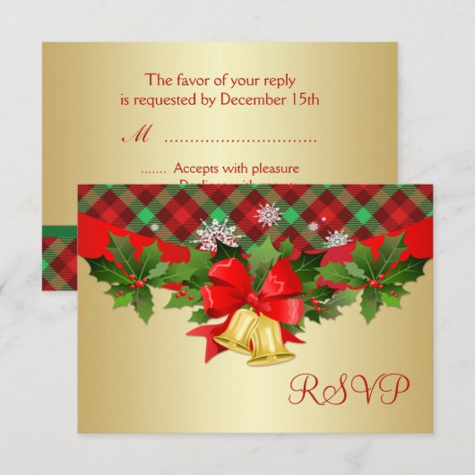 kerstklokken, heilig en tartan-patroon RSVP (Voorkant / Achterkant)