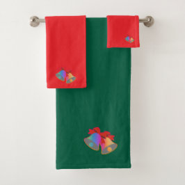 Kerstklokken in regenboogkleuren groen + rood bad handdoek