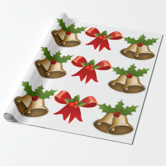 Kerstklokken & lint inpakpapier (Uitgerold)