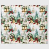 Kerstklokken lint Poinsettia Bloem Cadeaupapier (Vlak)