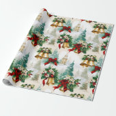 Kerstklokken lint Poinsettia Bloem Cadeaupapier (Uitgerold)