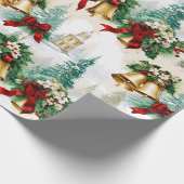 Kerstklokken lint Poinsettia Bloem Cadeaupapier (Hoek)