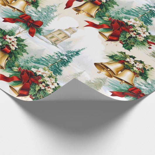 Kerstklokken lint Poinsettia Bloem Cadeaupapier (Hoek)