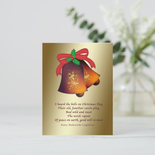 Kerstklokken op goud feestdagenkaart (Staand voorkant)